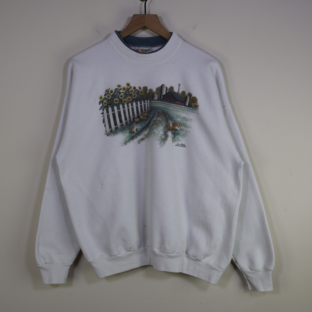 White Scenic Farm Graphic Sweatshirt